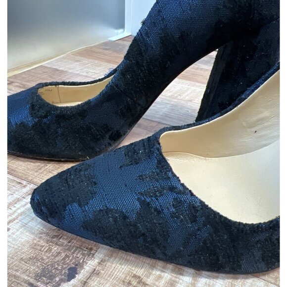 Vince Camuto Navy Floral Velvet Pointed Toe Block Heel Pumps 6M - Picture 2 of 6